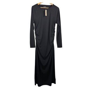J.Crew Long-sleeve dress in jersey crepe black ruched‎ minimalist black sz L